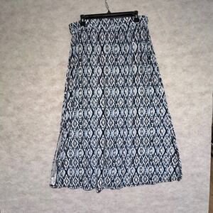 Terra & Sky‎ Women's 0X Maxi Skirt Blue White Diamond Print Plus Size